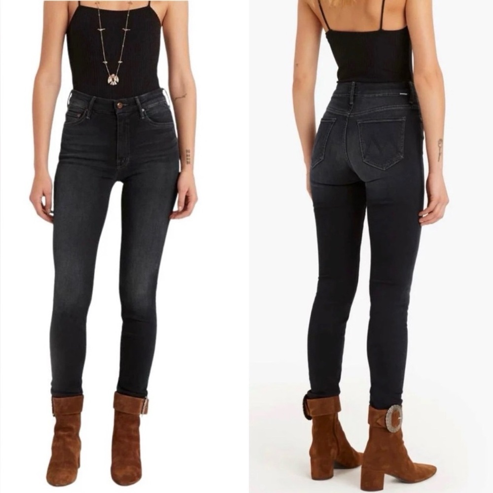 MOTHER High Waisted Looker Jeans 28 Wait Until Dark Black Skinny USA